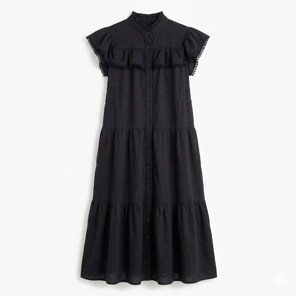 Sabina Musayev Black Gwen Tiered Ruffle Flutter Sleeve Maxi Dress Size S